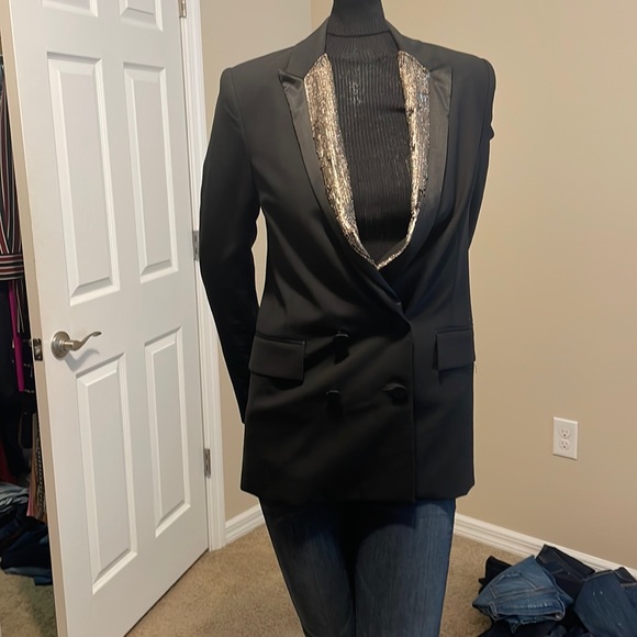 ADAM LIPPES OVERSIZED STATEMENT TUXEDO PIECE EMBELLISHED WOOL ELASTANE NWOT 2 - Picture 6 of 17